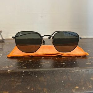 Custom black flat hexagon ray bans with green polarized Ray bans